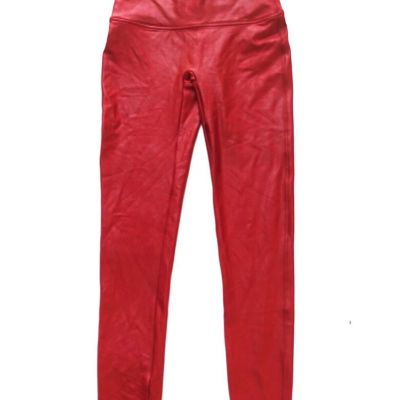 SPANX Leggings Faux Leather Shiny Metallic Crimson Red Women Large High Rise